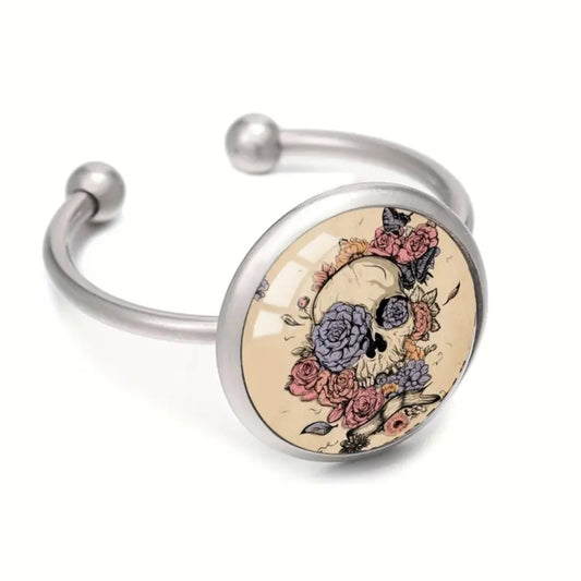 Bohemian Rosen Totenkopfring verstellbar