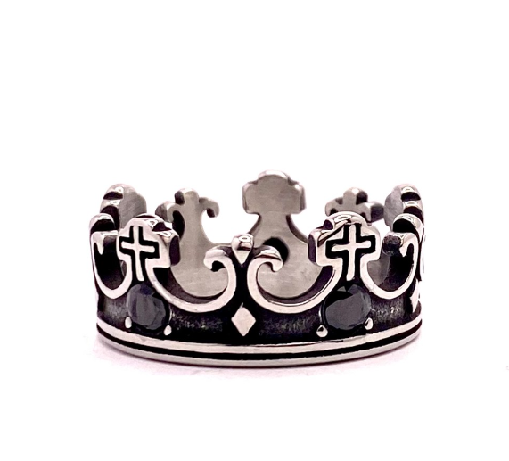 Ring Krone mit schwarzen Steinen