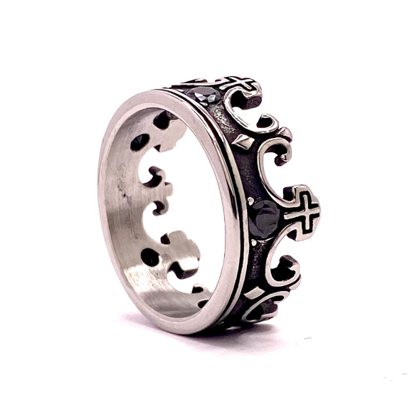 Ring Krone mit schwarzen Steinen