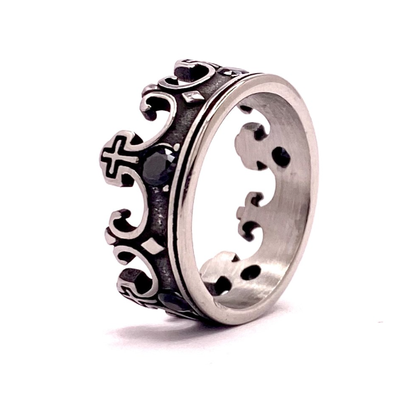 Ring Krone mit schwarzen Steinen