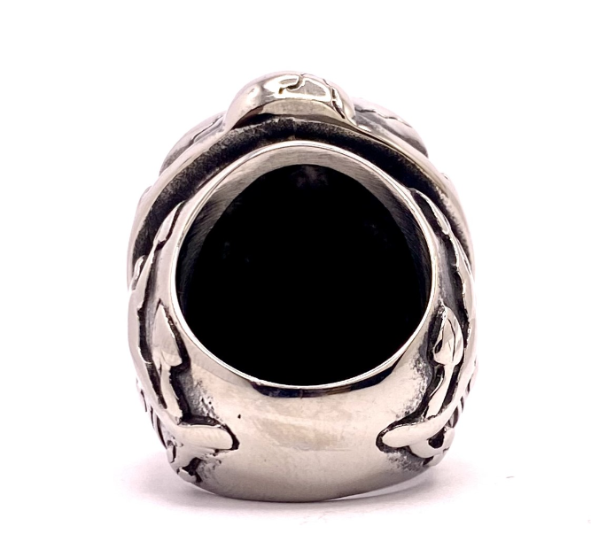 Retro-Cowboy Schädelring mit Doppel-Pistolenmotiv